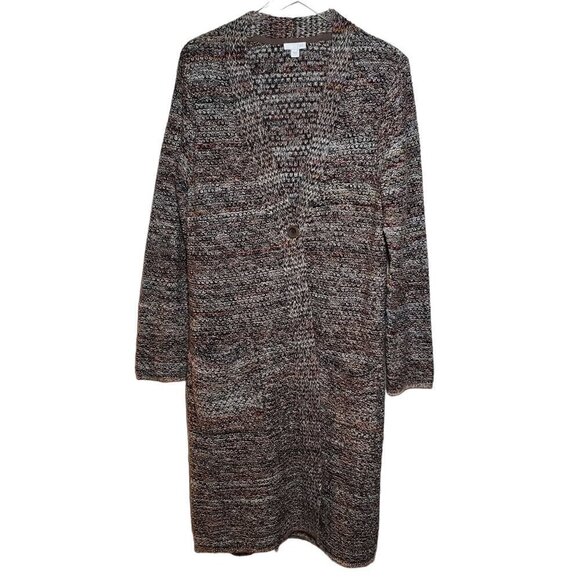 J. Jill Sweaters - J Jill Marled Duster Cardigan Multicolor Brown 1 Button Sweater Womens Large